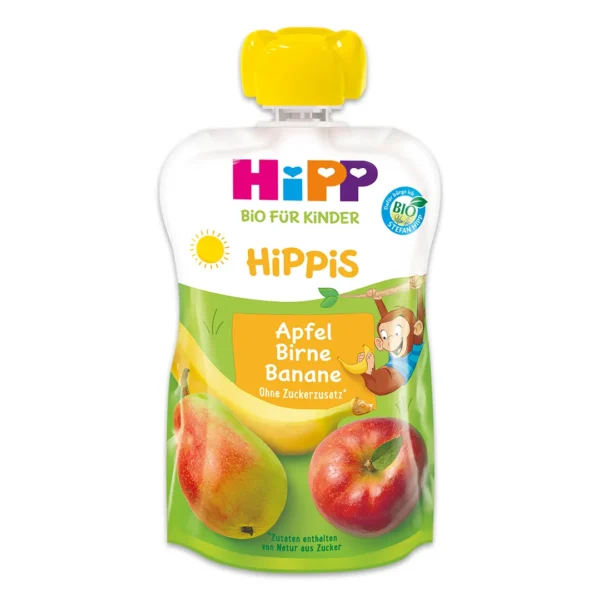 HiPP Apple, Pear & Banana Organic Fruit Pouches_white background